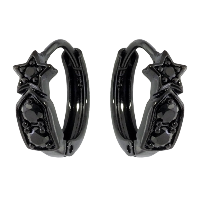 Серьги Xuping Позолота Black (черное золото) колечки Узор звездочки с кристаллами фото №1