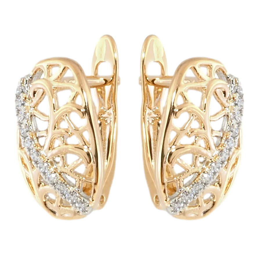 Серьги Xuping Позолота 18K + Родий английский замок Резной узор с дорожкой циркония фото №1