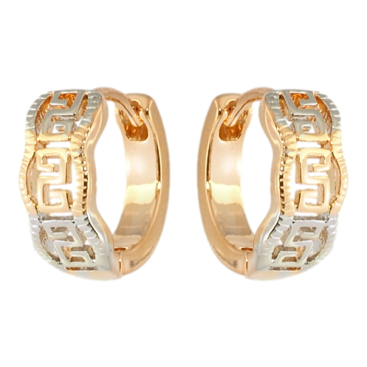 Серьги Xuping Позолота 18K + Родий колечки Греческий резной узор фото №2 Серьги Xuping Позолота 18K + Родий колечки Греческий резной узор фото №2