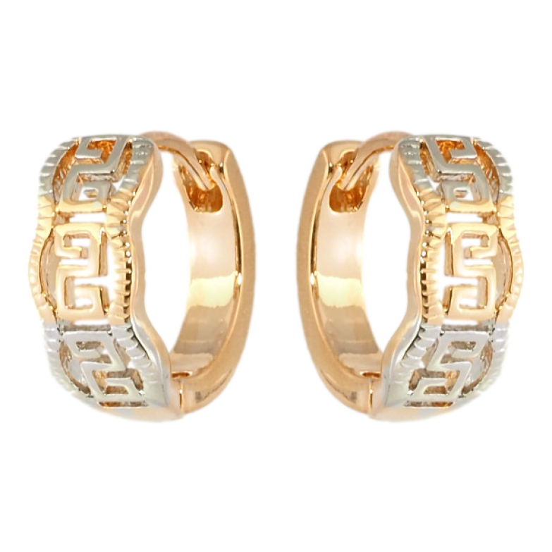Серьги Xuping Позолота 18K + Родий колечки Греческий резной узор фото №10