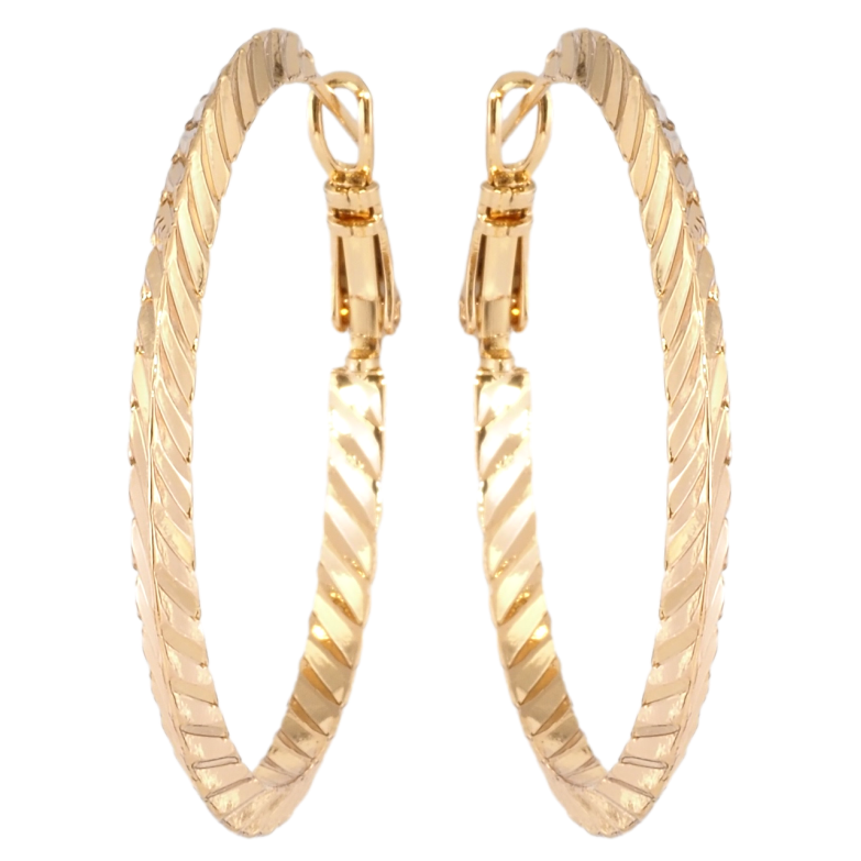 Сережки Xuping Позолота 18K кільця (конго) Плоскі з декоративним візерунком ø 4см фото №1