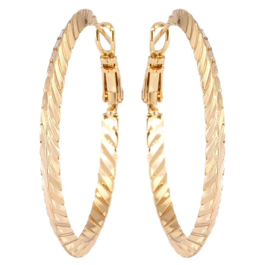 Сережки Xuping Позолота 18K кільця (конго) Плоскі з декоративним візерунком ø 4см фото №1