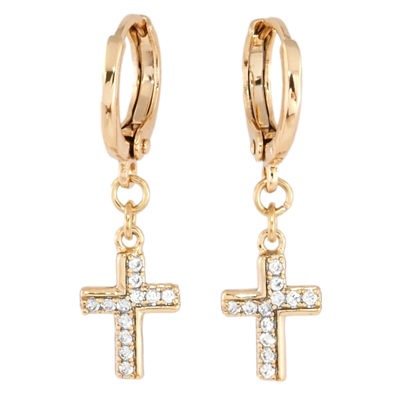 Сережки Xuping Позолота 18K підвіски на колечках Хрестики з цирконієм фото №1