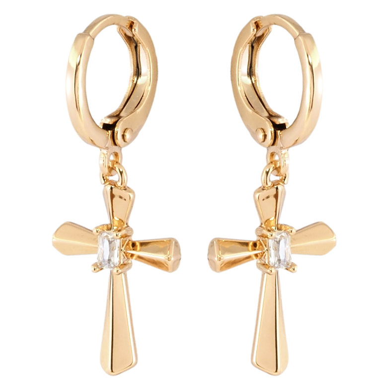 Серьги Xuping Позолота 18K подвески на колечках Крестики с цирконием фото №1