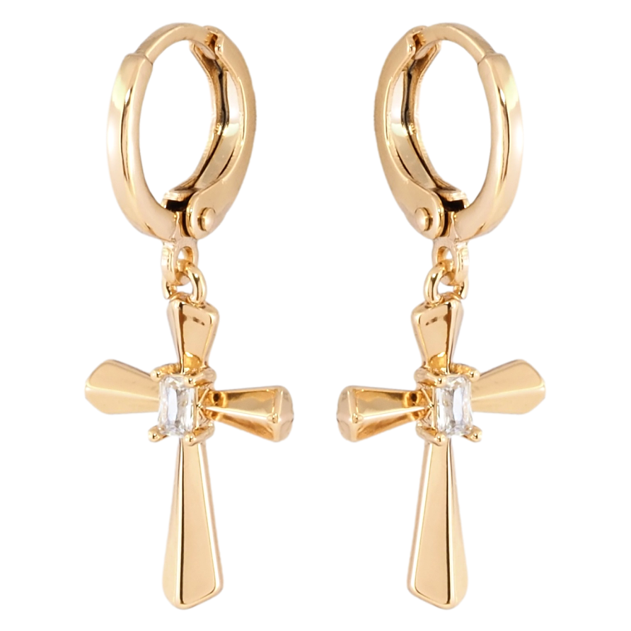 Сережки Xuping Позолота 18K підвіски на колечках Хрестики з цирконієм фото №1