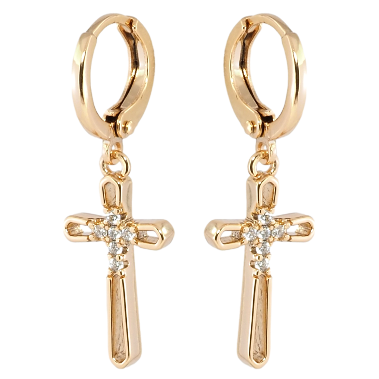 Сережки Xuping Позолота 18K підвіски на колечках Хрестики з цирконієм фото №1