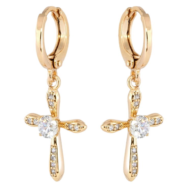 Сережки Xuping Позолота 18K підвіски на колечках Хрестики з цирконієм фото №2