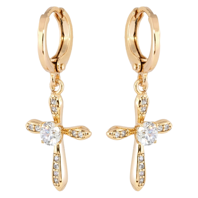 Серьги Xuping Позолота 18K подвески на колечках Крестики с цирконием фото №5