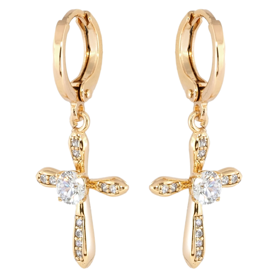 Сережки Xuping Позолота 18K підвіски на колечках Хрестики з цирконієм фото №1