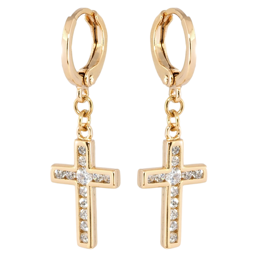 Серьги Xuping Позолота 18K подвески на колечках Крестики с цирконием фото №1
