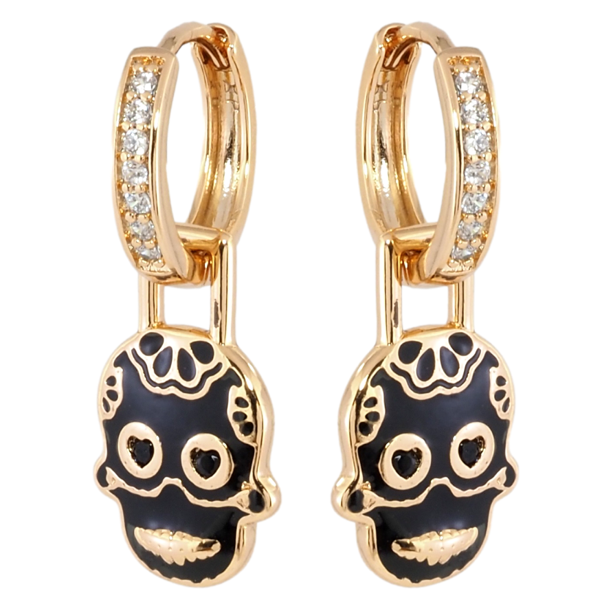 Серьги Xuping Позолота 18K подвески на колечках Черепа Санта Муэрте 2 в 1 фото №1 Серьги Xuping Позолота 18K подвески на колечках Черепа Санта Муэрте 2 в 1 фото №1