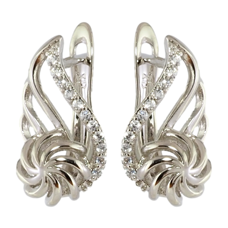 Серьги Xuping Родий английский замок Цветочный узор с цирконием фото №1