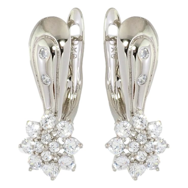 Серьги Xuping Родий английский замок Кристальные цветочки фото №22
