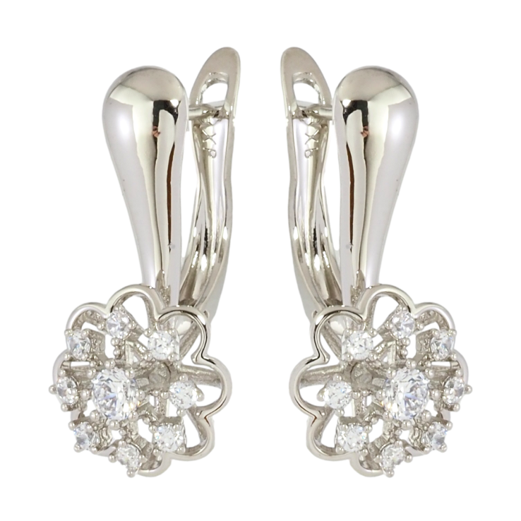 Серьги Xuping Родий английский замок Цветочки с цирконием фото №3