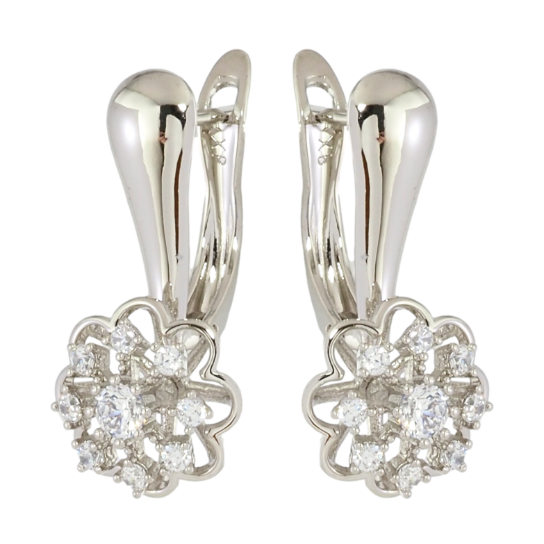 Серьги Xuping Родий английский замок Цветочки с цирконием фото №1