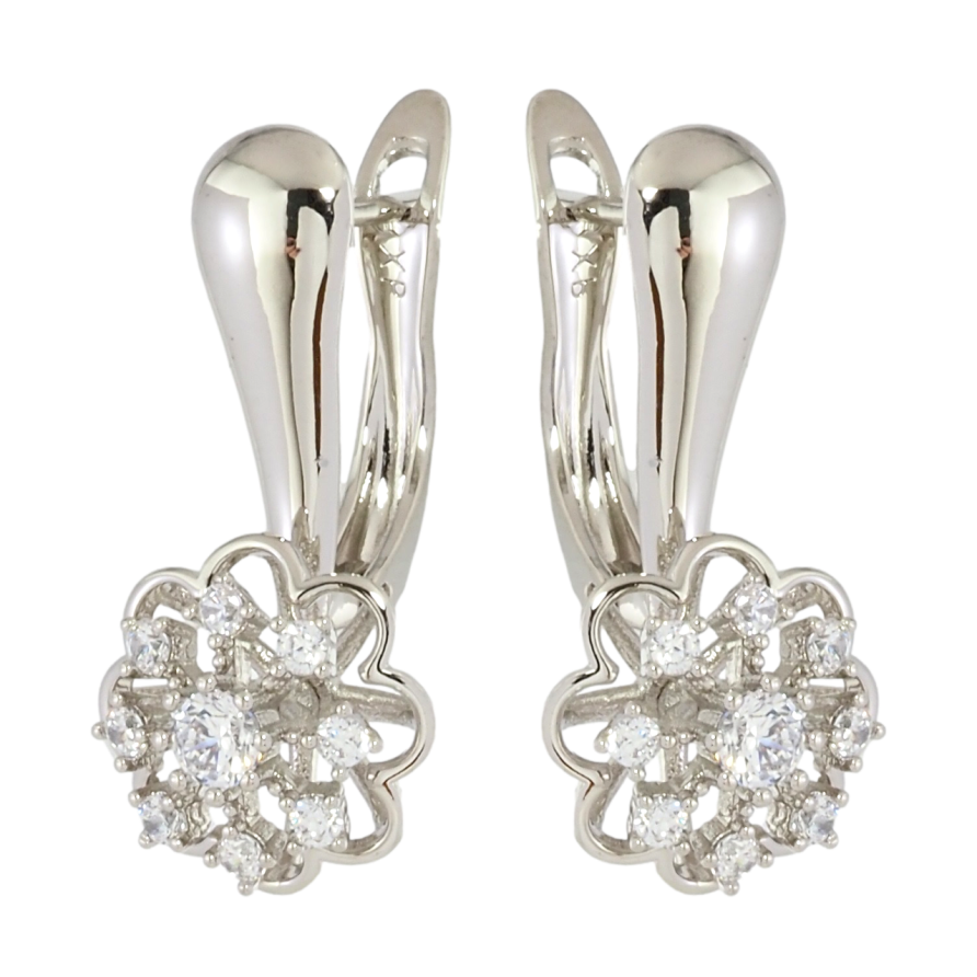 Серьги Xuping Родий английский замок Цветочки с цирконием фото №1