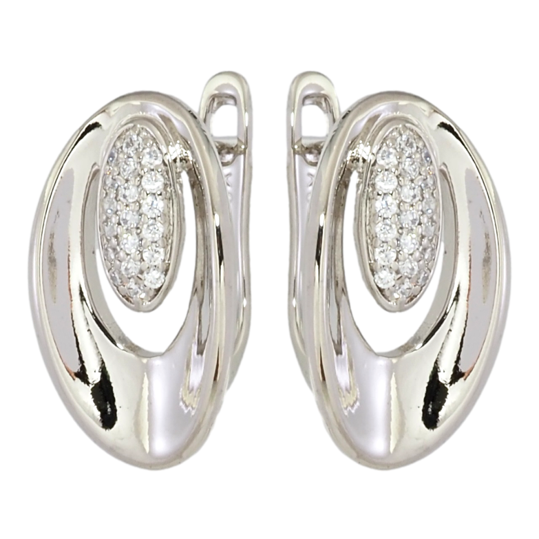 Серьги Xuping Родий английский замок Овалы с цирконием фото №11