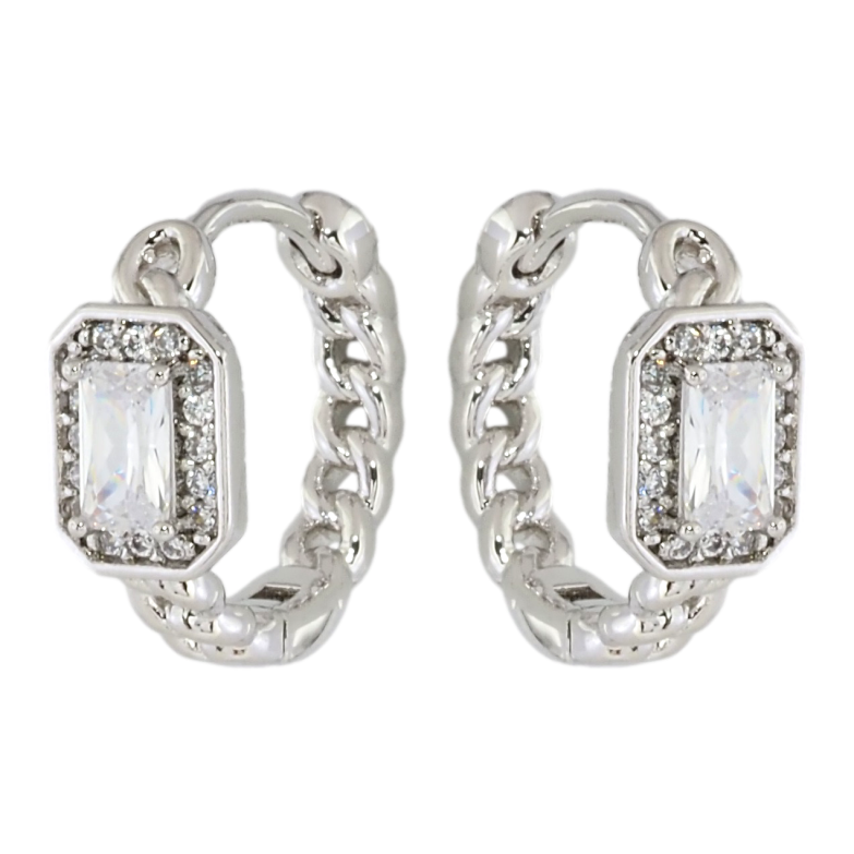 Серьги Xuping Родий колечки Узор цепочка с кристальной вставкой фото №2