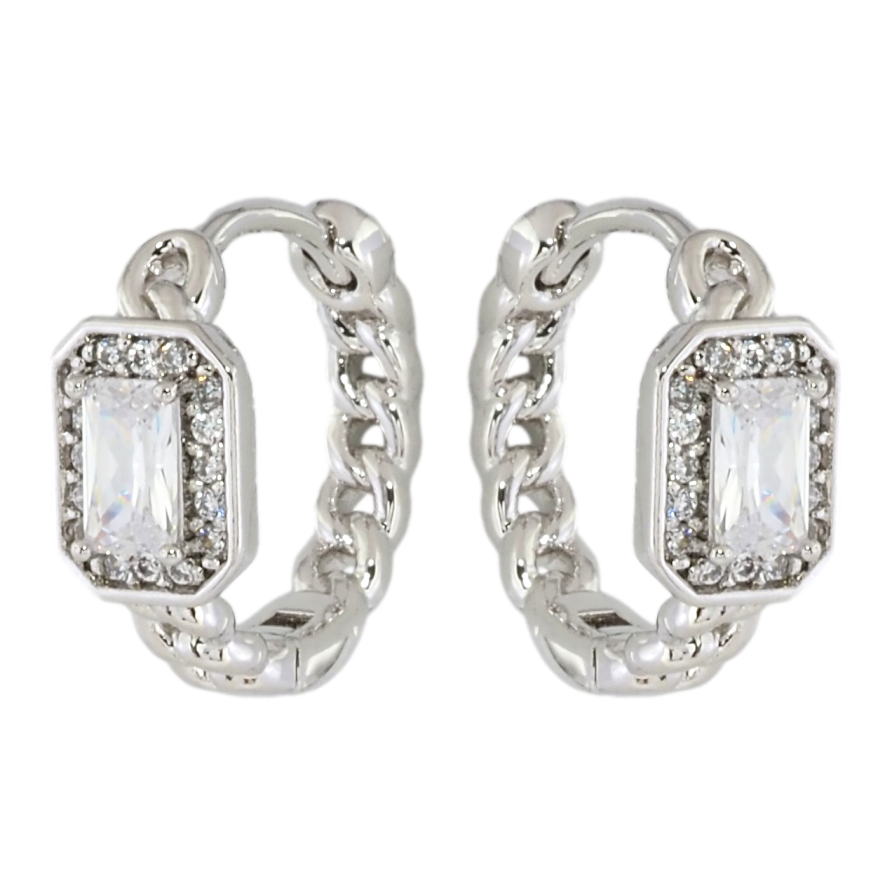 Серьги Xuping Родий колечки Узор цепочка с кристальной вставкой фото №1