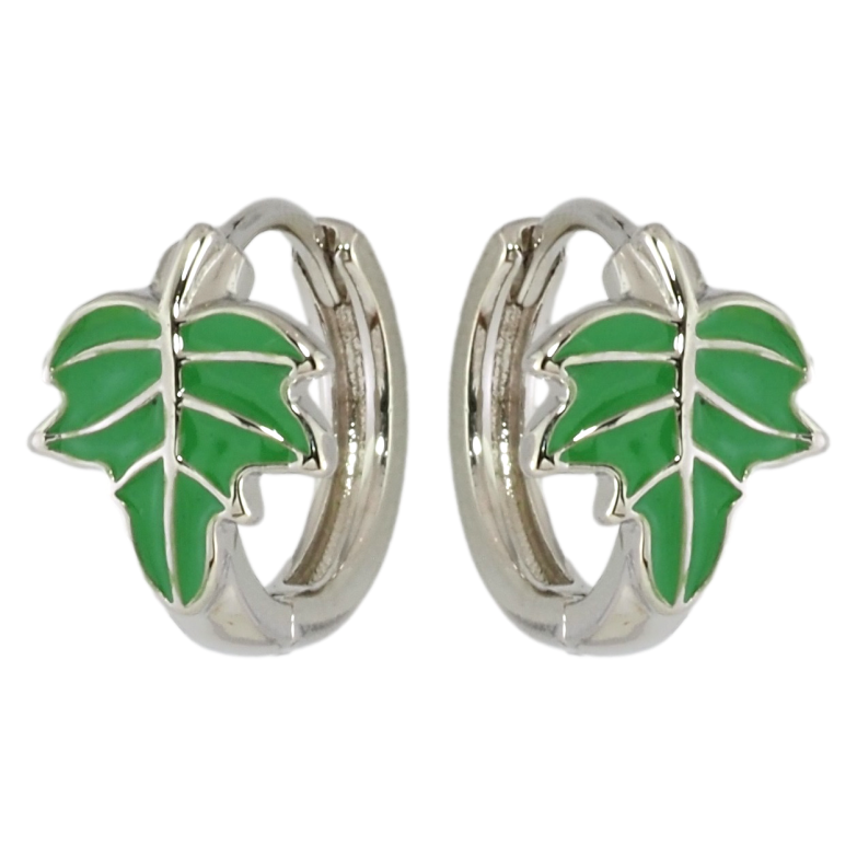 Серьги Xuping Родий колечки Зеленые листики фото №1