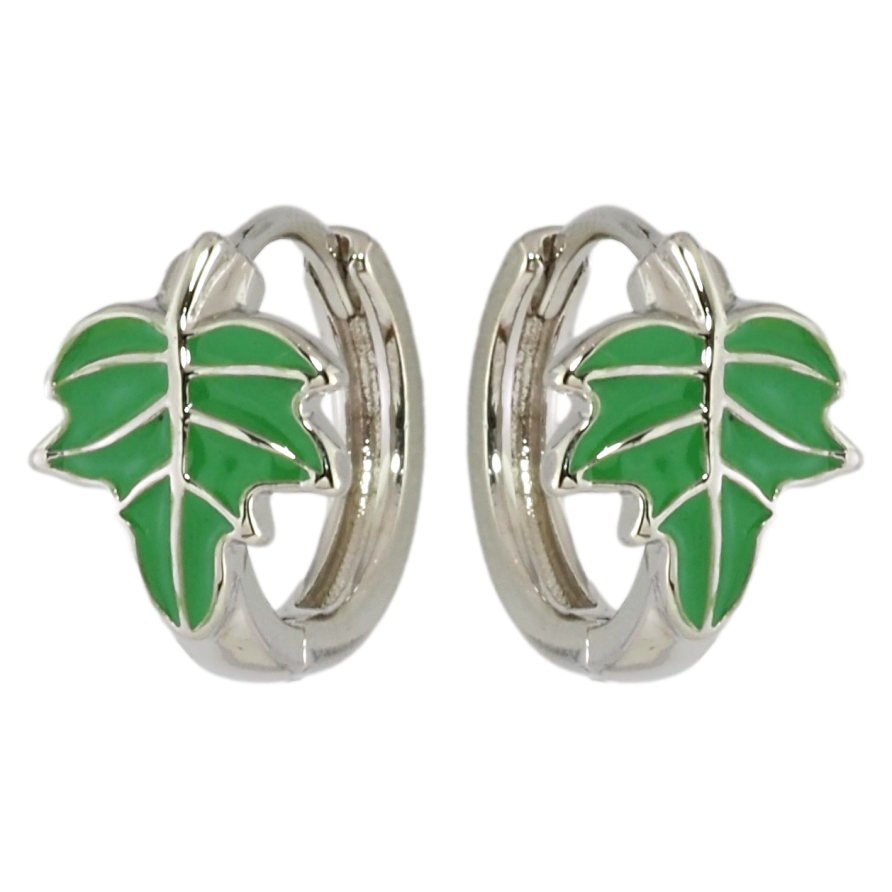 Серьги Xuping Родий колечки Зеленые листики фото №1