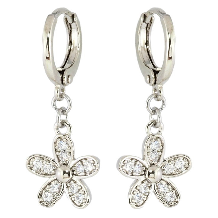 Сережки Xuping Родій підвіски на колечках Квіточки з цирконієм фото №7 Сережки Xuping Родій підвіски на колечках Квіточки з цирконієм фото №7