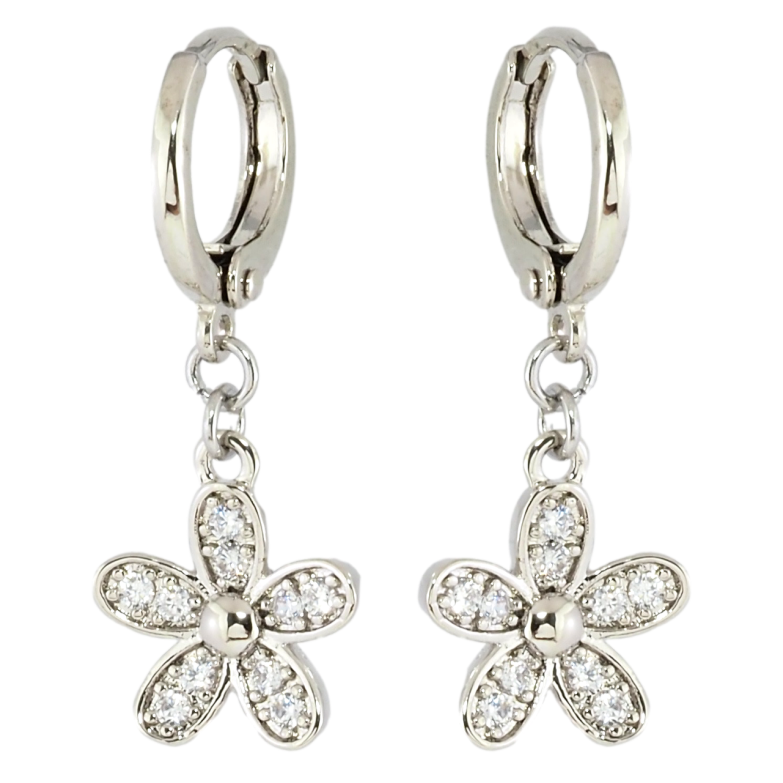 Сережки Xuping Родій підвіски на колечках Квіточки з цирконієм фото №1 Сережки Xuping Родій підвіски на колечках Квіточки з цирконієм фото №1