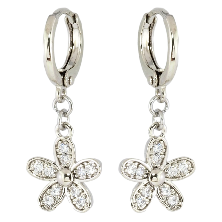 Серьги Xuping Родий подвески на колечках Цветочки с цирконием фото №1 Серьги Xuping Родий подвески на колечках Цветочки с цирконием фото №1