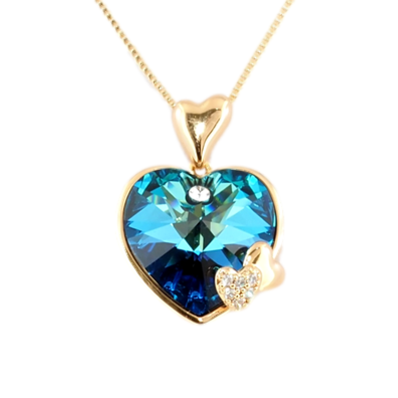 Кулон Xuping 18K с кр-ми Swarovski на цепочке Сердечки с кристаллом Capri Blue дл. 40-45см х 1мм фото №1
