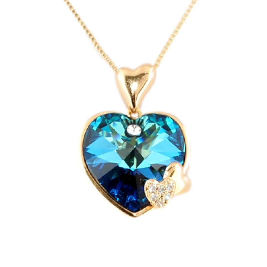 Кулон Xuping 18K з кр-ми Swarovski на ланцюжку Серця з кристалом Capri Blue дл. 40-45см х 1мм фото №1