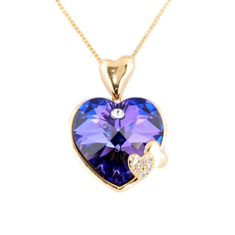 Кулон Xuping 18K с кр-ми Swarovski на цепочке Сердечки с кристаллом Heliotrope дл. 41,5-46,5см х 1мм фото №1