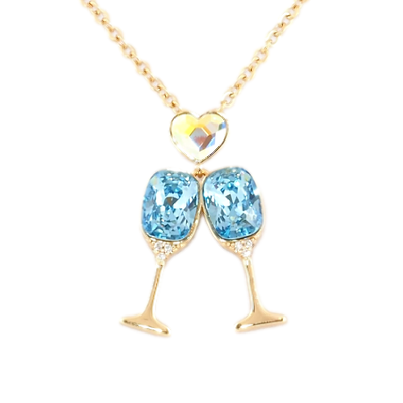 Кулон Xuping колір 18K з кр-ми Swarovski на ланцюжку Бокали з кристалами Aquamarine довжина 40-45см х 2мм фото №1