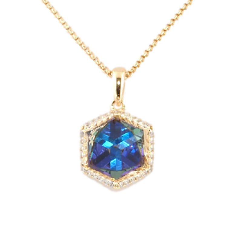 Кулон Xuping 18K с кр-ми Swarovski на цепочке Кристальный куб Majestic Blue длина 40-45,5см х фото №1