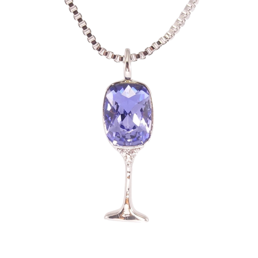 Кулон Xuping колір Родій з кр-ми Swarovski на ланцюжку Келих з кристалом Tanzanite дл. 41,5-46,5см х 1мм фото №1