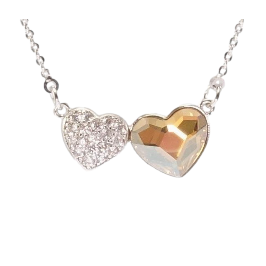 Кулон Xuping цвет Родий с кристаллами Swarovski на цепочке Пара Сердец длина 41-47 см фото №1