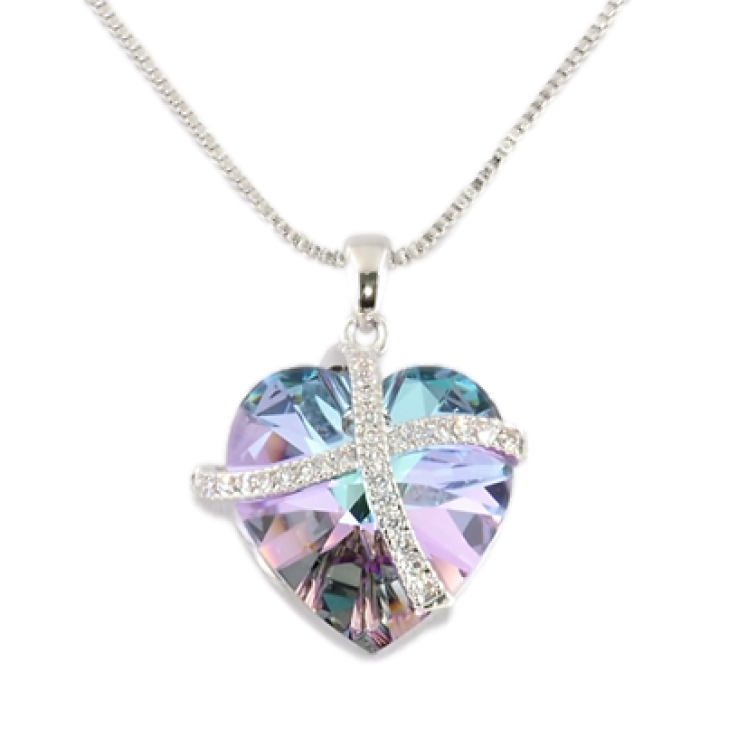 Кулон Xuping колір Родій із кристалами Swarovski на ланцюжку Серце кристал Vitrail Light довжина 39-44см х 1мм фото №2