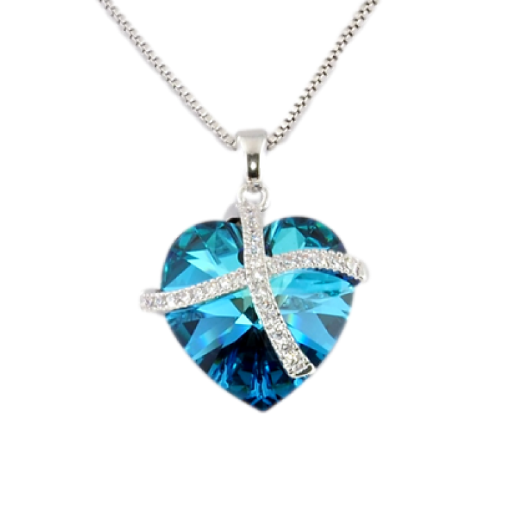 Кулон Xuping цвет Родий с кристаллами Swarovski на цепочке Сердце кристалл Oceanblue длина 38-43см х 1мм фото №20
