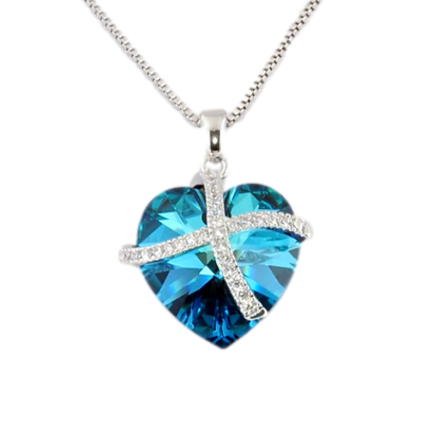 Кулон Xuping колір Родій із кристалами Swarovski на ланцюжку Серце кристал Oceanblue довжина 38-43см х 1мм фото №1