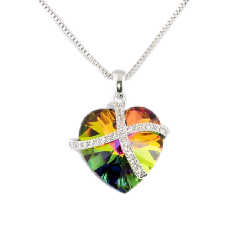 Кулон Xuping колір Родій із кристалами Swarovski на ланцюжку Серце кристал Vitrail Medium довжина 39-45см х 1мм фото №1