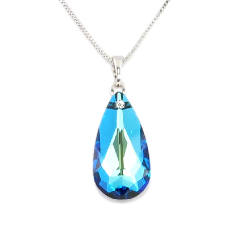 Кулон Xuping колір Родій із кристалами Swarovski на ланцюжку Кристал Oceanblue довжина 40.5-45.5см х 1мм фото №3
