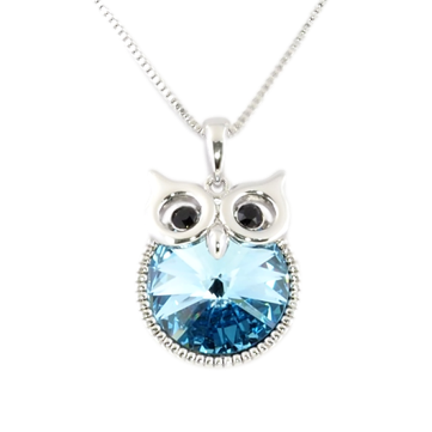 Кулон Xuping колір Родій із кристалами Swarovski на ланцюжку Сова з кристалом Aquamarine довжина 40-45см х 1мм фото №1