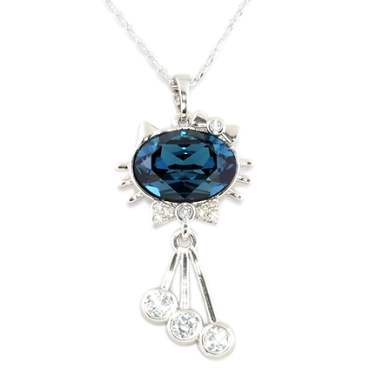 Кулон Xuping колір Родій із кристалами Swarovski на ланцюжку Котик із кристалом Montana довжина 40-45см х 1мм фото №10