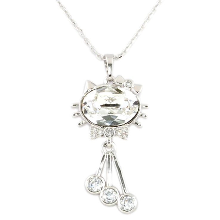 Кулон Xuping колір Родій із кристалами Swarovski на ланцюжку Котик із кристалом Clear довжина 39.5-42.5см х 1мм фото №8