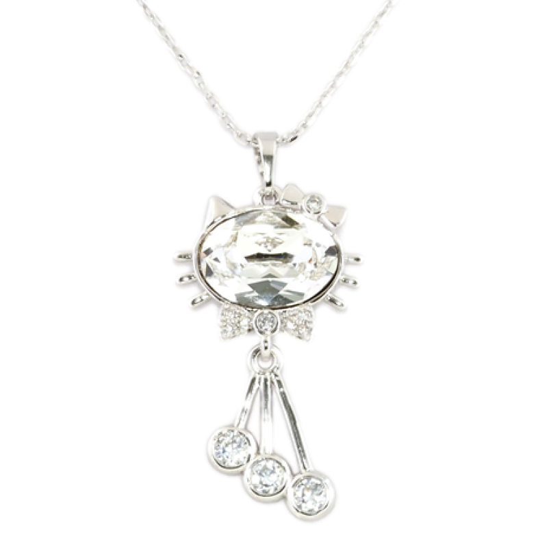 Кулон Xuping колір Родій із кристалами Swarovski на ланцюжку Котик із кристалом Clear довжина 39.5-42.5см х 1мм фото №3