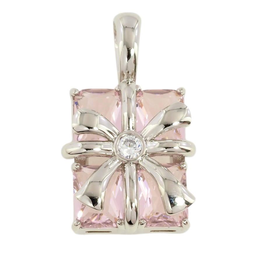 Кулон Xuping Родій Рожевий фіаніт з бантом для ланцюжка до 7мм фото №1