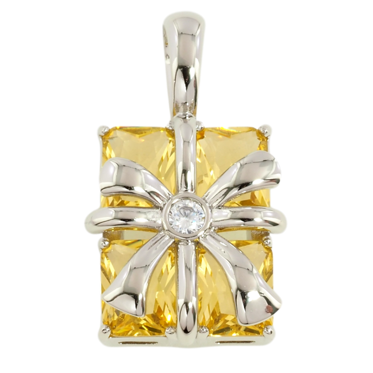 Кулон Xuping Родій Жовтий фіаніт з бантом для ланцюжка до 7мм фото №6