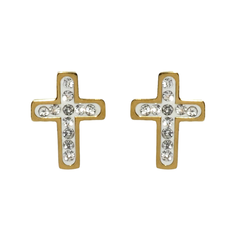 Сережки Xuping TTM Stainless Steel колір 14K пусети Хрестики з цирконієм фото №1