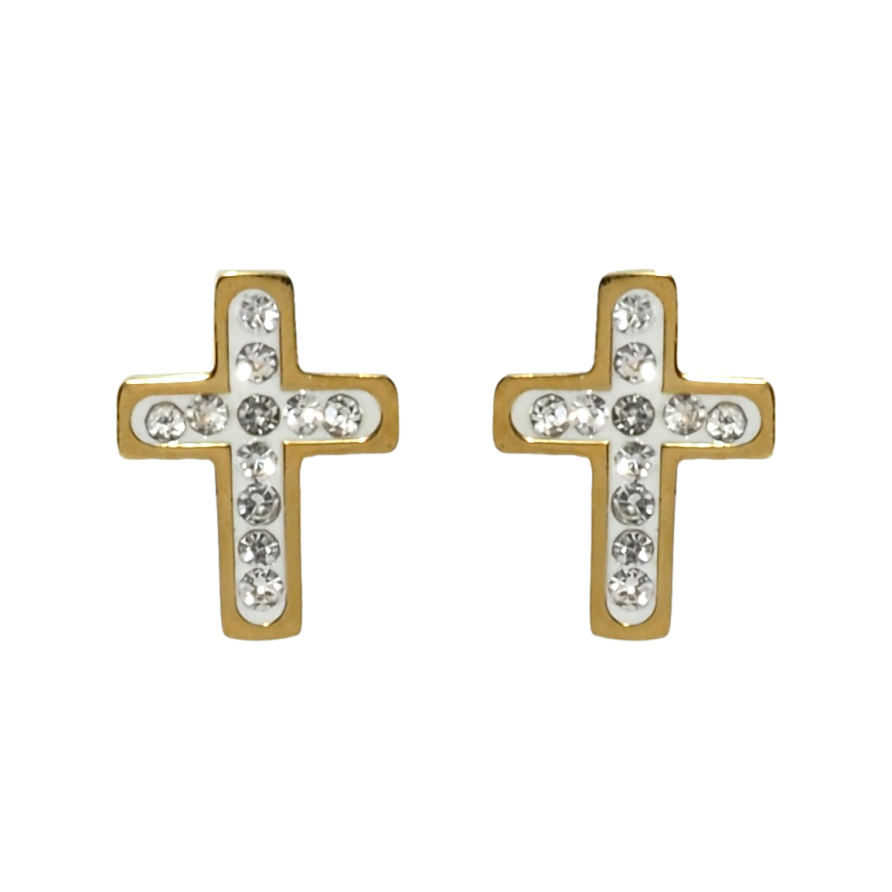 Серьги Xuping TTM Stainless Steel цвет 14K пусеты Крестики с цирконием фото №1