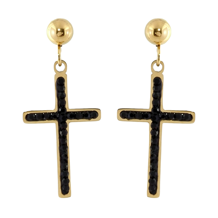 Серьги Xuping TTM Stainless Steel цвет 14K пусеты Подвески крестики с черным цирконием фото №13