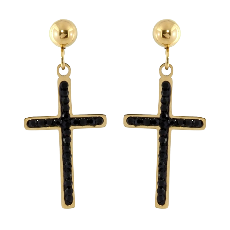 Серьги Xuping TTM Stainless Steel цвет 14K пусеты Подвески крестики с черным цирконием фото №1